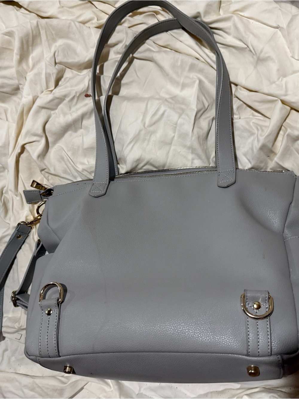 Mina bae elkie Gray Leather Tote Removable Crossbody Strap & clutch diaper bag - Picture 9 of 11